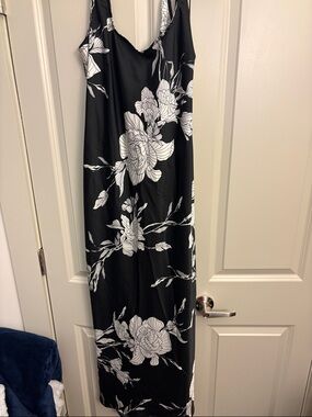 a new day Black Maxi Slip Skirt with White Floral Print